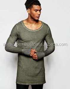 Elongated Basic Drop Tail Long Sleeve Long round bottom T-Shirt  clothing