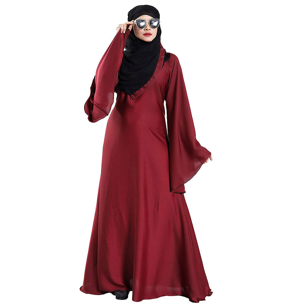 Wholesale 2023 islamic arabic muslim qatar plain abaya for Dubai women red dyed custom cashmere fabric abaya color block flared