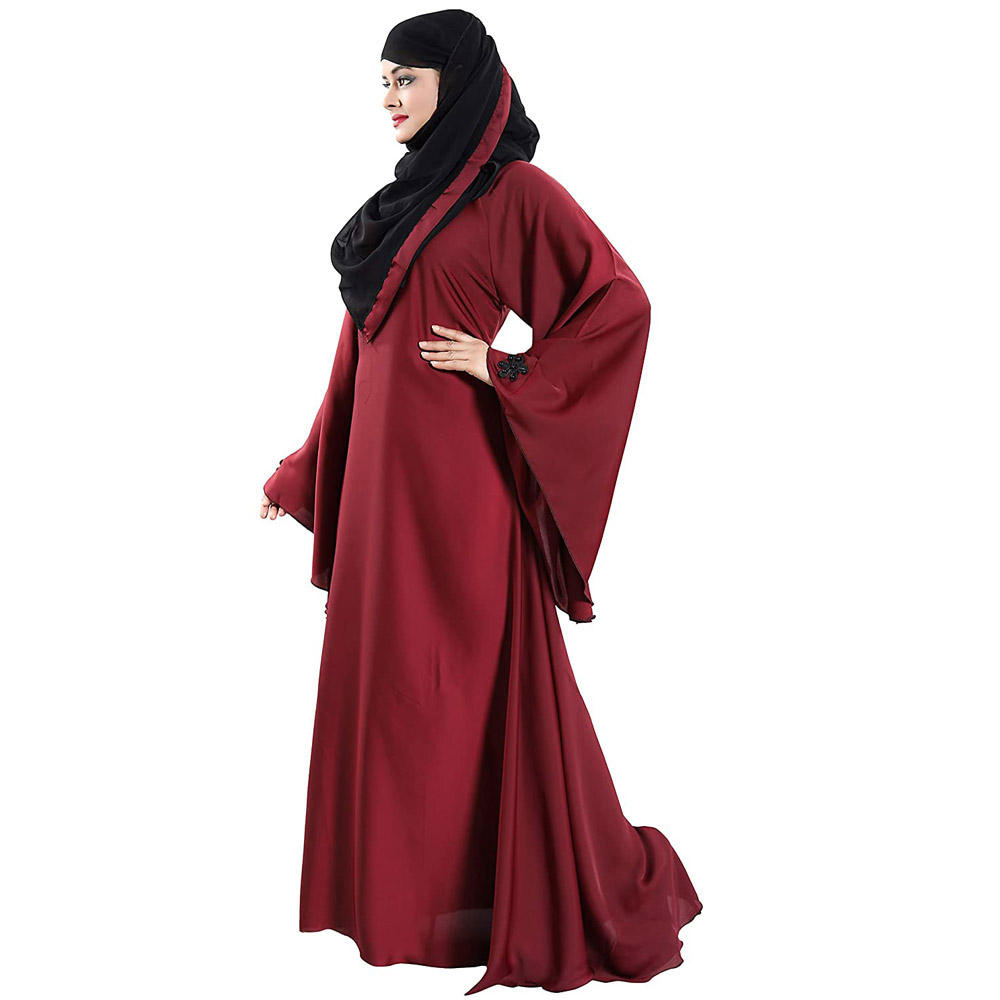 Wholesale 2023 islamic arabic muslim qatar plain abaya for Dubai women red dyed custom cashmere fabric abaya color block flared