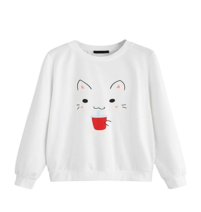 Streetwear Sweatshirt Custom Logo Embroidery Oversized Sweat Shirts Crewneck cat face printed Women Sweat Shirt For Sale