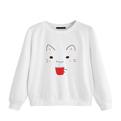 Streetwear Sweatshirt Custom Logo Embroidery Oversized Sweat Shirts Crewneck cat face printed Women Sweat Shirt For Sale