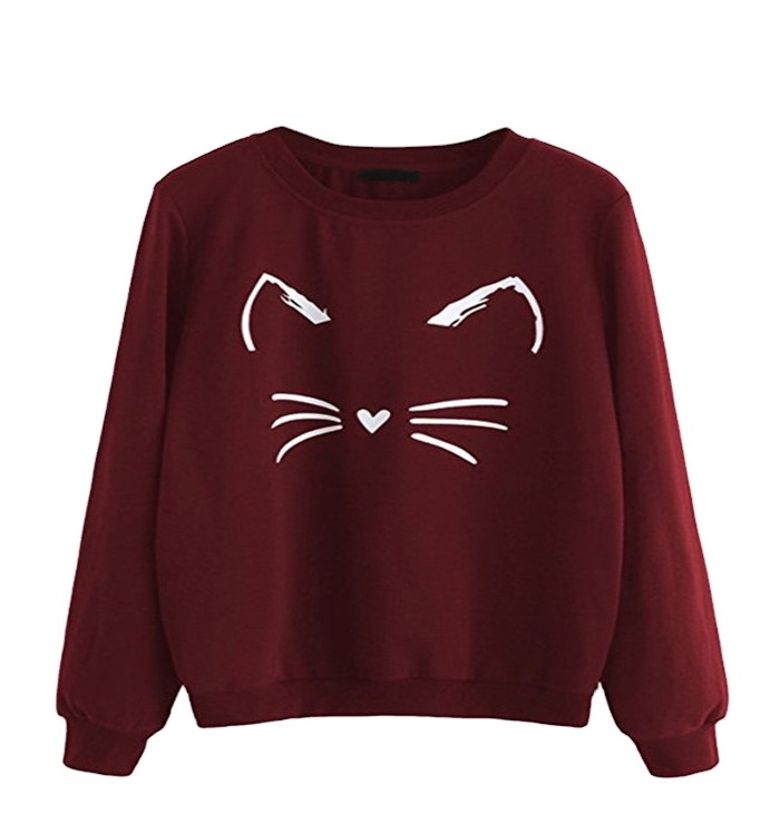 Streetwear Sweatshirt Custom Logo Embroidery Oversized Sweat Shirts Crewneck cat face printed Women Sweat Shirt For Sale