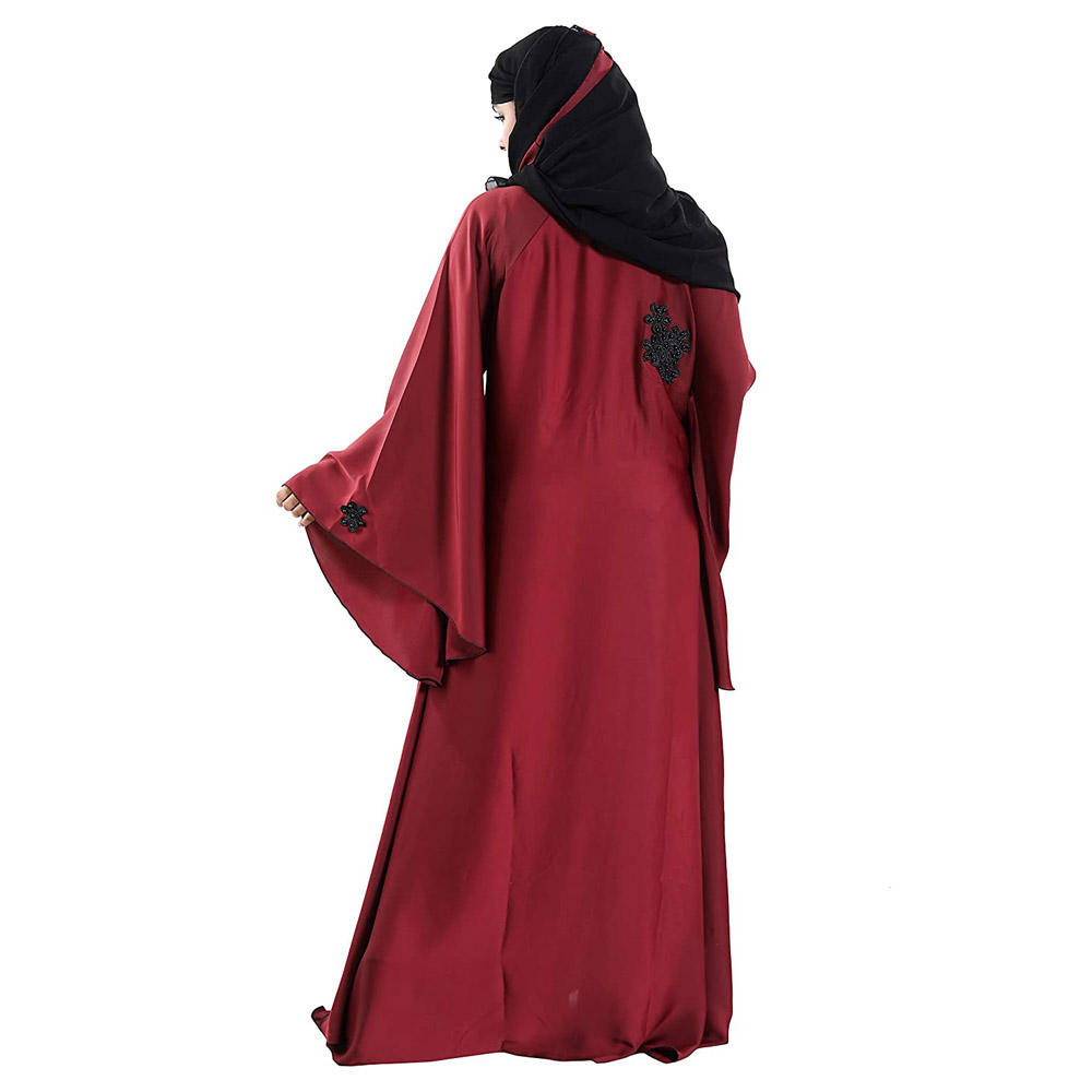 Wholesale 2023 islamic arabic muslim qatar plain abaya for Dubai women red dyed custom cashmere fabric abaya color block flared