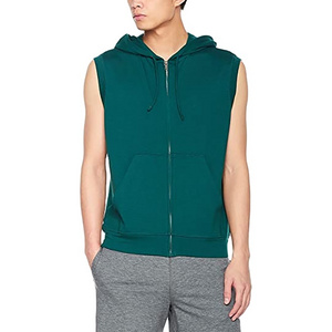 Bottle green solid color Sports Wear sleeveless hoodies wholesale men's zipper hoodie Men's cream color zipper hoodie