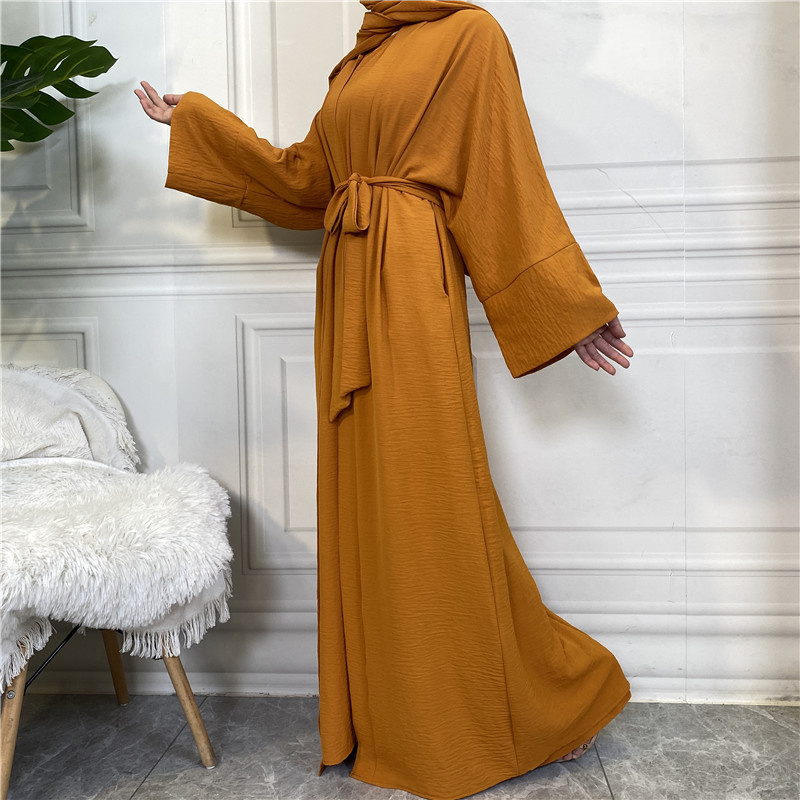 Wholesale bulk 2024 Lasted Design Muslim Dress Dubai Simple Eid Abaya Women Belt waist Fashionable Viscose Muslim Abaya