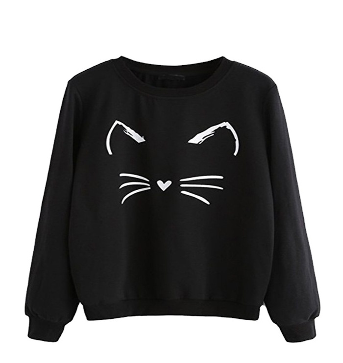 Streetwear Sweatshirt Custom Logo Embroidery Oversized Sweat Shirts Crewneck cat face printed Women Sweat Shirt For Sale