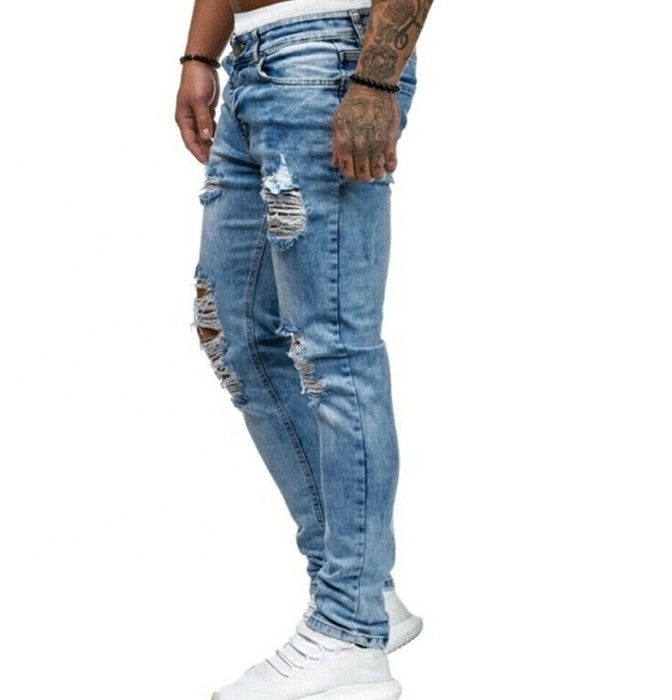 Manufactured by AJWA IMPEX New Style Denim Customized  pants men sky blue muscle fitted jean pants smoky denim casual wear pants