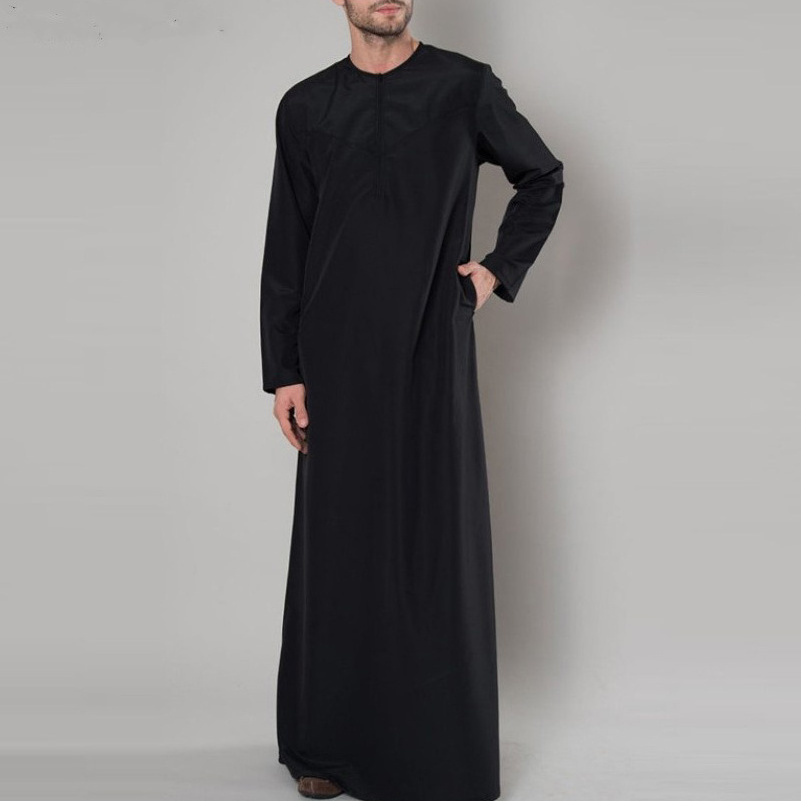 Solid color's Dubai Thobes Qatar Daffah Wholesale Moroccan Khamis Arab Islamic Men Muslim Thobe casual wear long sleeve