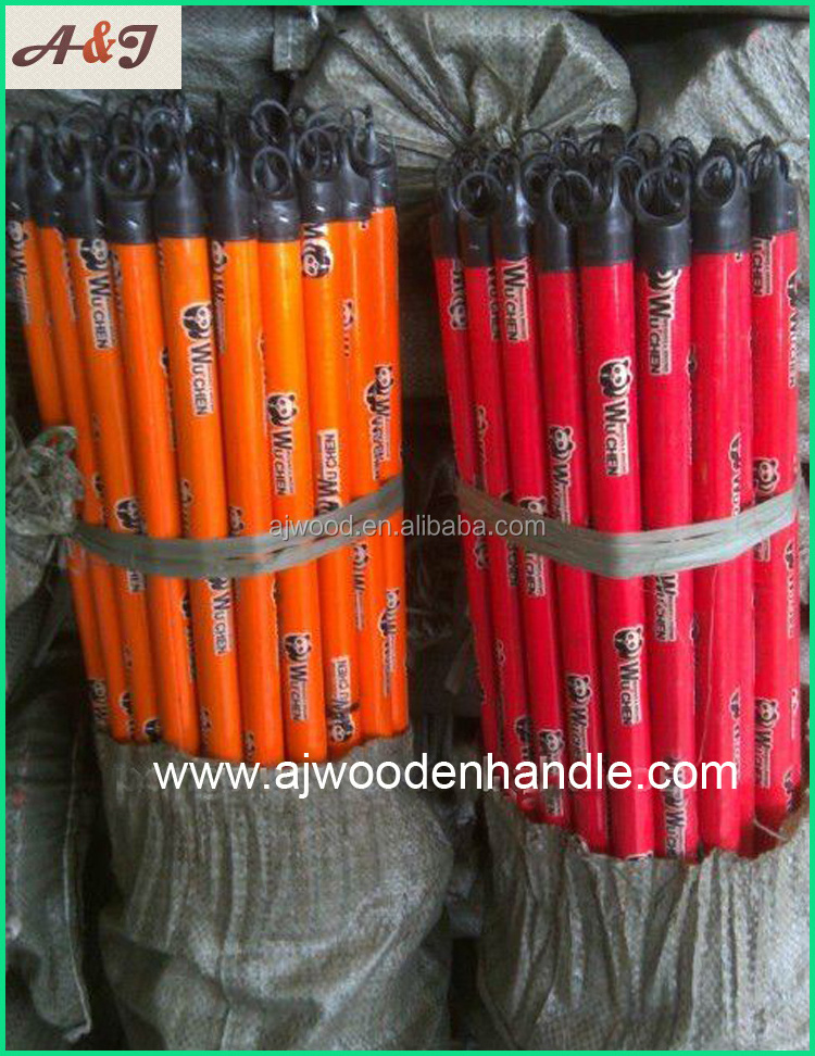 Wuchen panda logo pvc coated wooden mop handle