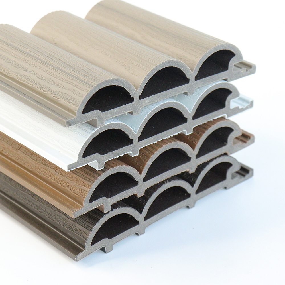 Outdoor encapsulated co-extrusion cladding wood effect arched shiplap profile capped wpc composite fluted wall panel