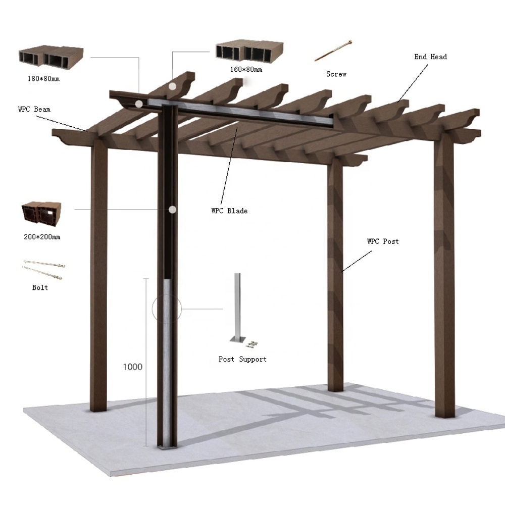 WPC Garden Outdoor Arches, Arbours, Gazebos Luxury Houses Decoration Gazebo Aluminum Tube Wood Plastic Composite DIY Pergola