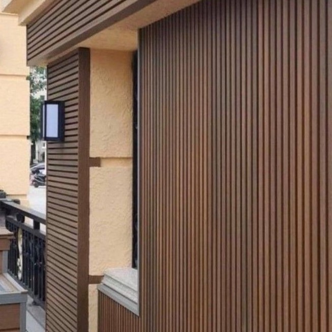 House Lobby Villa Outside Facade Fluted Anti-Fading WPC Wall Cladding Cover Wood Plastic Composite WPC Seamless Wall Panels