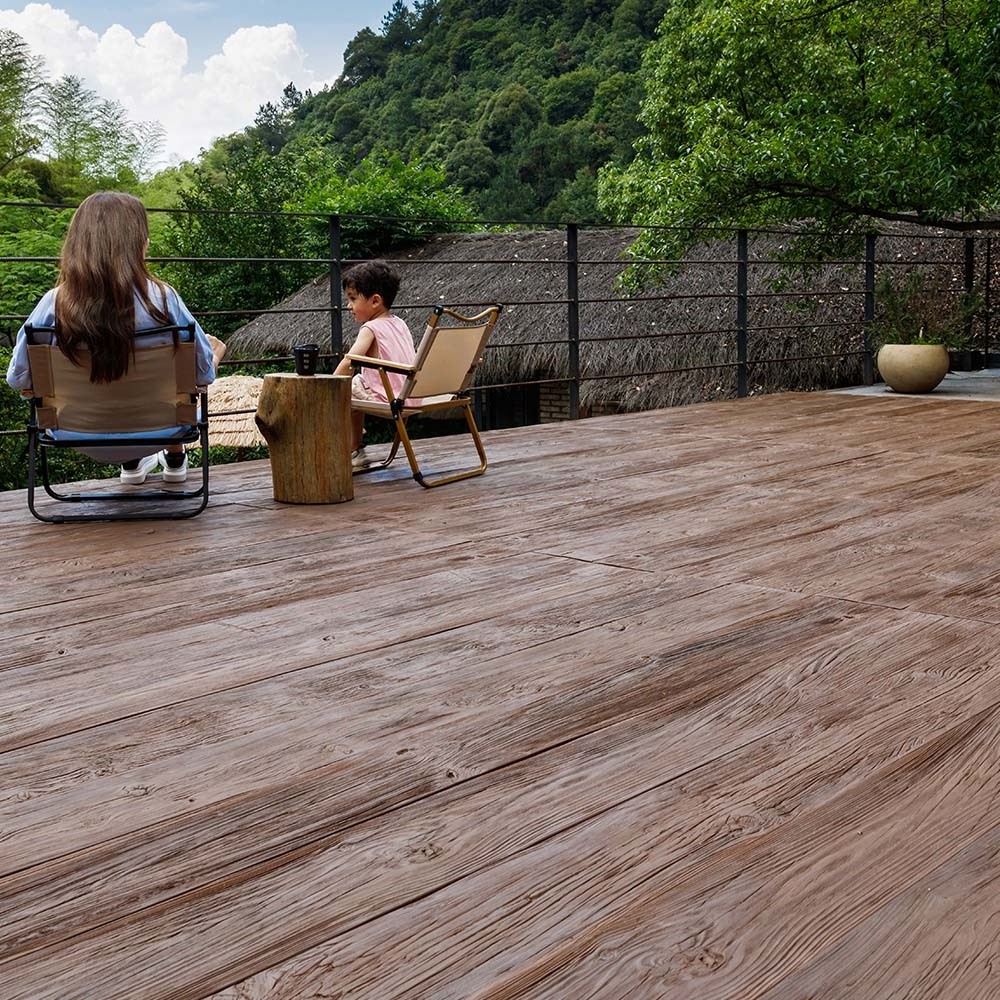 Exterior natural wood timber texture waterproof invisible fastening system PU polyurethane composite decking