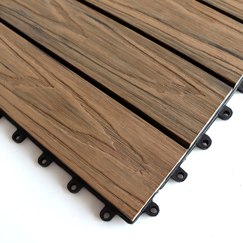 Wood plastic composite grid wood flooring WPC interlocking deck tile outdoor eco-friendly DIY tiles deep embossed composite tile