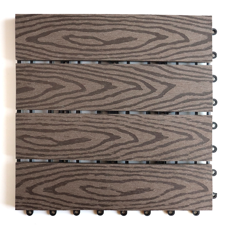 Wood plastic composite grid wood flooring WPC interlocking deck tile outdoor eco-friendly DIY tiles deep embossed composite tile