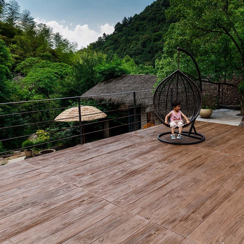 Exterior natural wood timber texture waterproof invisible fastening system PU polyurethane composite decking