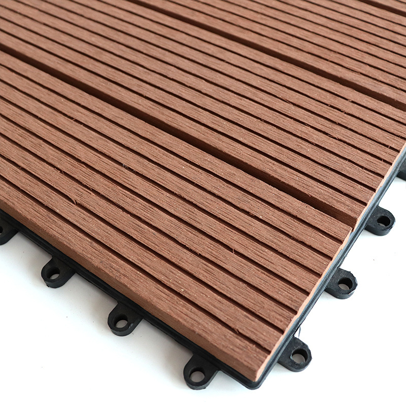 WPC wood deck DIY tiles interlocking click composite outdoor Garden composite floor wood plastic deck 3d embossed snap tile