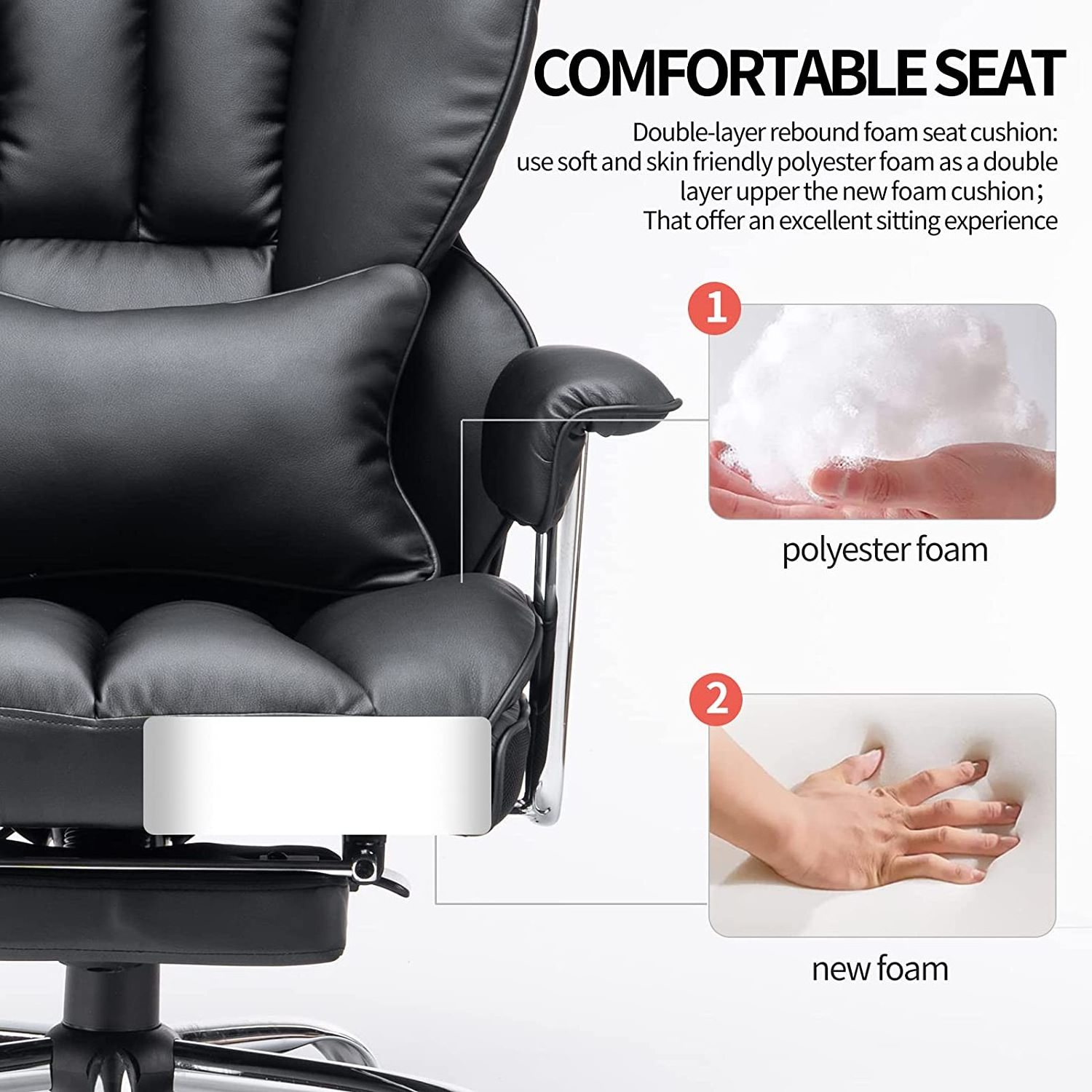 Ergonomic Big Tall High Back Breathable Leather Manager Executive Rocking Reclining Office Chair with Footrest