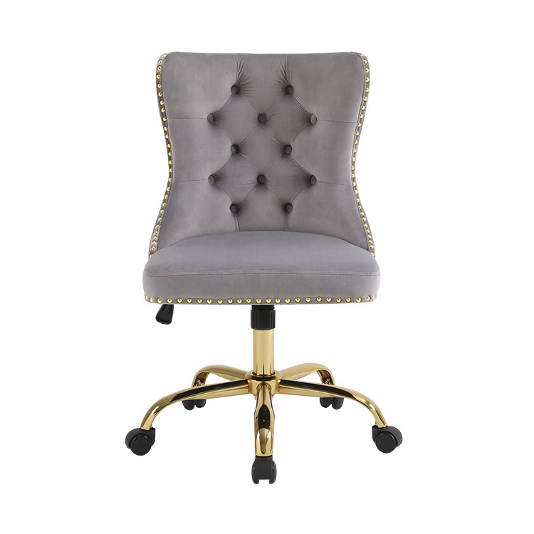 Luxurious Gray Velvet Chair with Gold Base and Lion Head Back