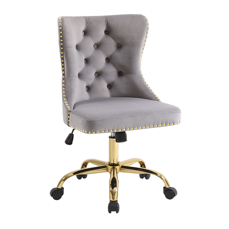 Luxurious Gray Velvet Chair with Gold Base and Lion Head Back