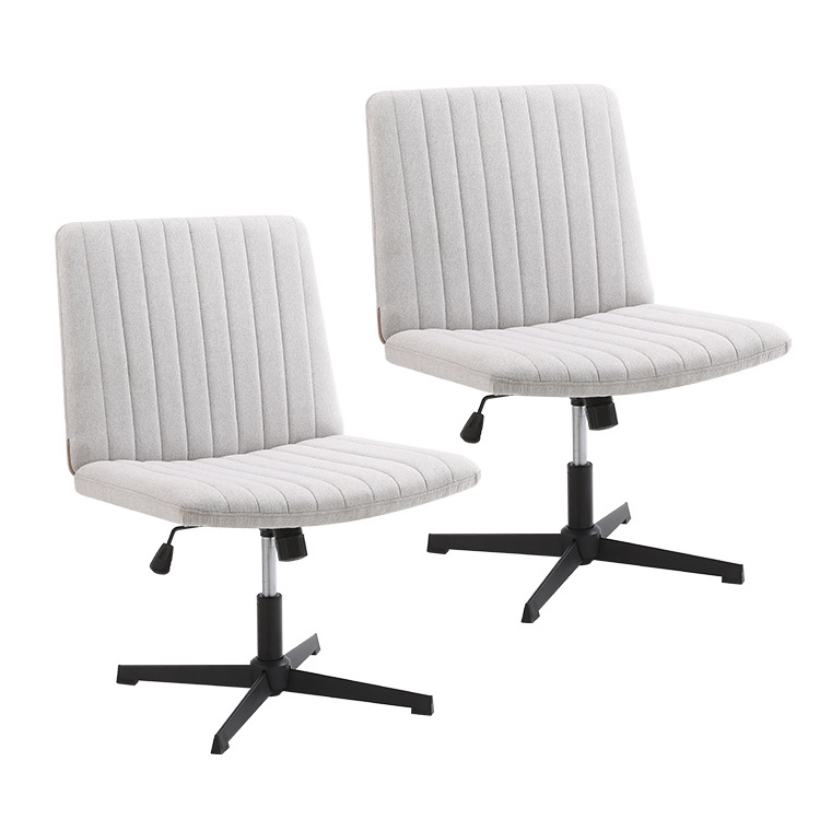 Armless White Accent Chair Cross Legged Office Desk Chair Adjustable Padded Task Computer  Velvet Chair