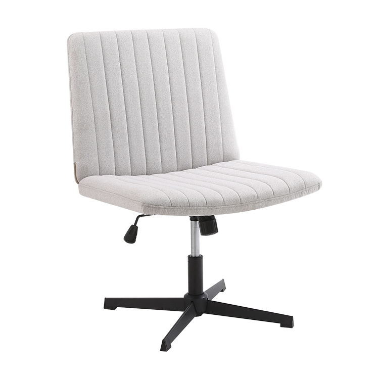 Armless White Accent Chair Cross Legged Office Desk Chair Adjustable Padded Task Computer  Velvet Chair