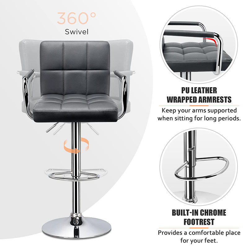 Modern Island Kitchen Stool 360 Degree Swivel Adjustable Bar Stools With Armrest And Backrest