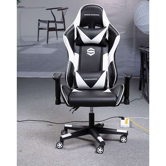 High quality Office Furniture Lumbar Support and Headrest Cushion Reclining Adjustable Armrest Racing Black Gaming Gamer Chair