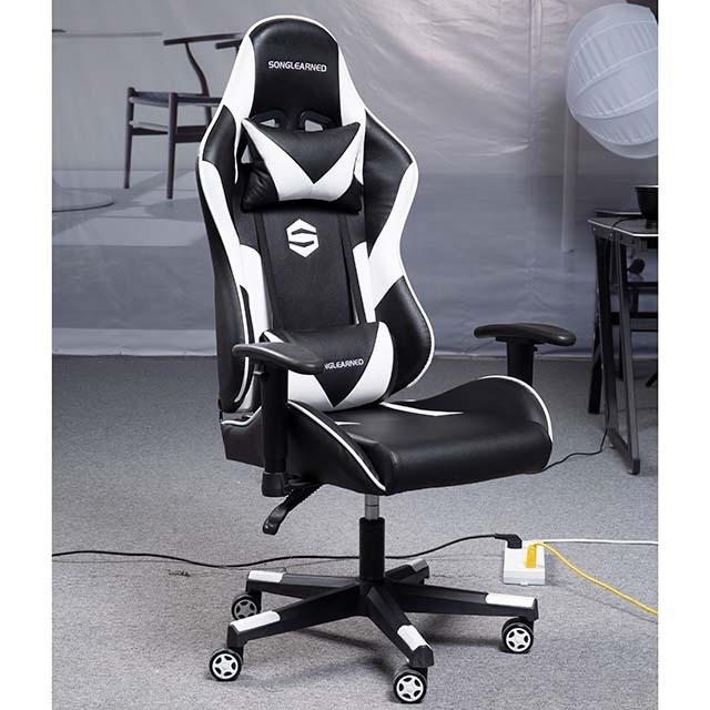 High quality Office Furniture Lumbar Support and Headrest Cushion Reclining Adjustable Armrest Racing Black Gaming Gamer Chair