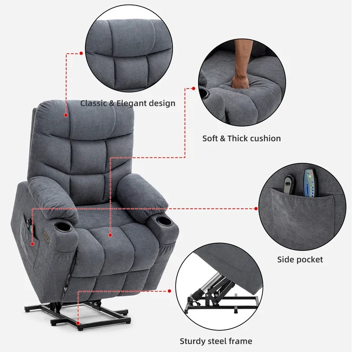 Power Lift Assist Standard Recliner chair with swivel massage