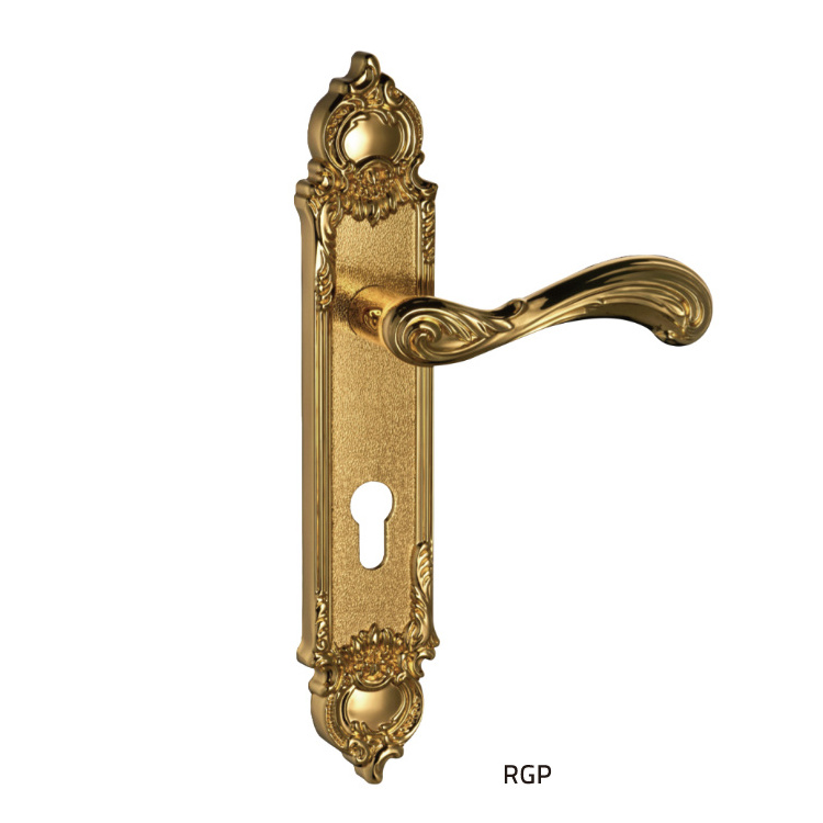 brass pull push door handle plate with backplate Luxury Italian Gold Brass Antique Door Pull Handle Interior With Lock