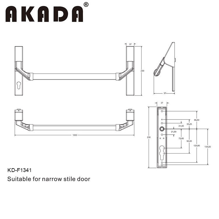 Suitable For Narrow Stile Fire Door Fire Fated Mortise Lock 72mm Or 92mm Panic Bar Exit Device