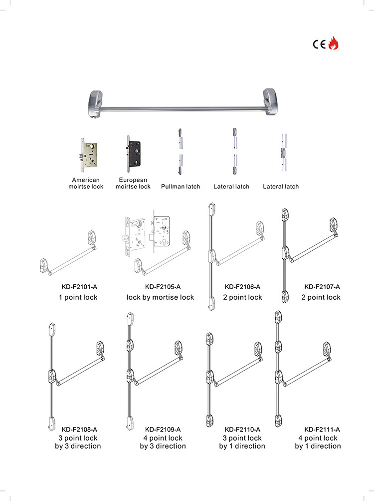 AKADA 2024  CE UL ANSI Push Bar emergency  stainless steel  Push handle panic exit fire door Device  panic bar