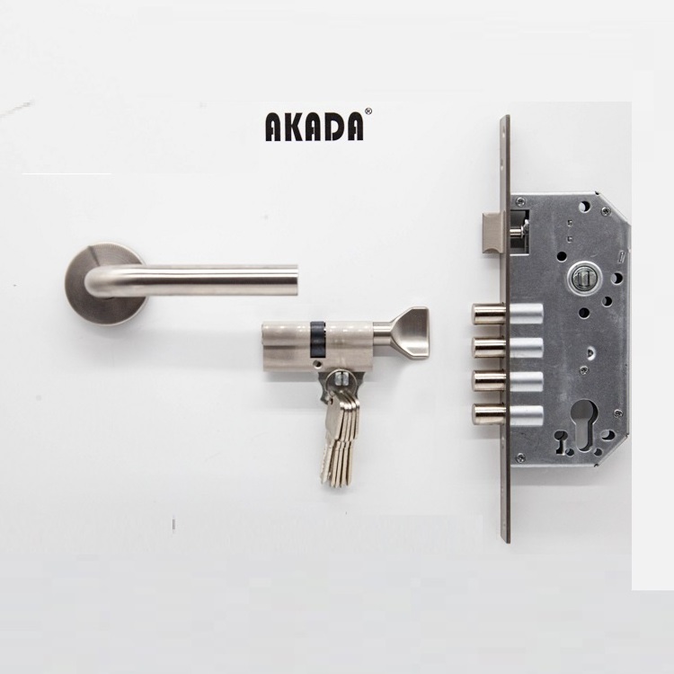 AKADA 50mm 60mm security door lock 4 round bolts heavy duty mortise lock for armor doors and security doors