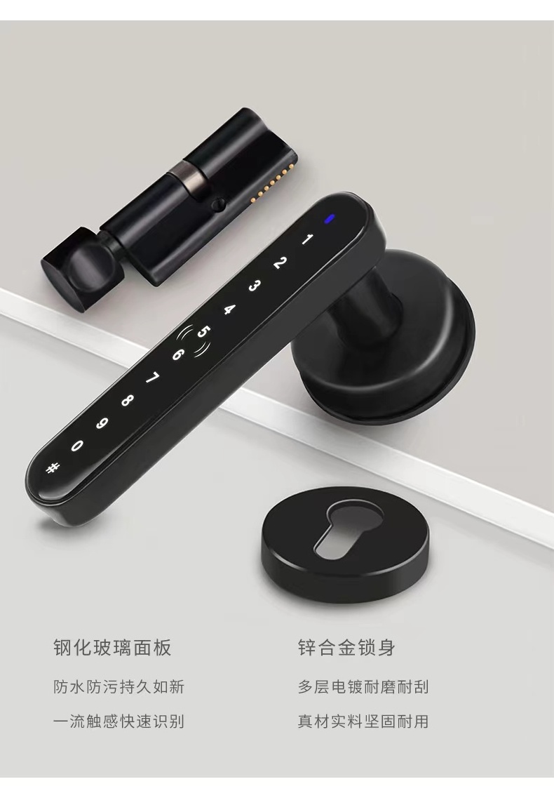 Smart Lock Handle with Fingerprint, Keypad, Key, Card Entry for Home Security - Biometric Door Lock System Access Control