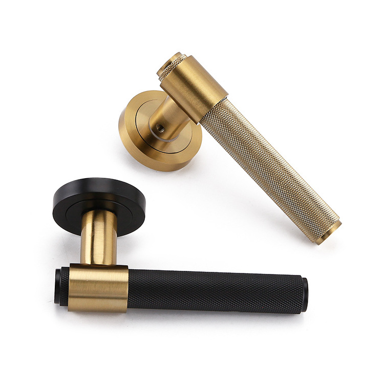 Luxury Design Black Gold Knurl Door Handle Lever Zinc alloy Handle and Knob Interior knurled Door Handle For House