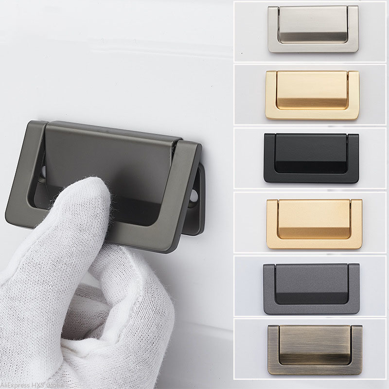 Zinc Alloy Black Silver Gold No-punch Hidden Handle Tatami Open-mounted Handles for Furniture Drawer Bedside Cabinet