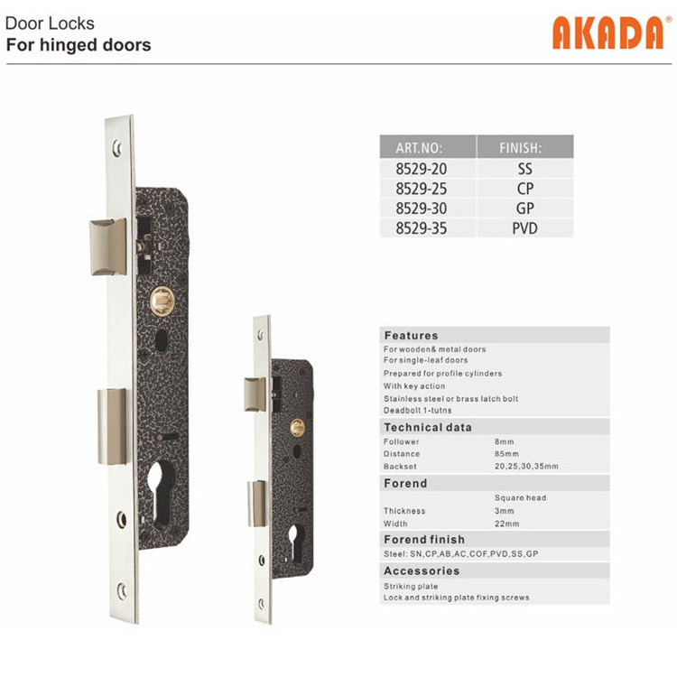 Door Lock Mortise Deadbolt & Double Keyed Cylinder Set for hinge doors