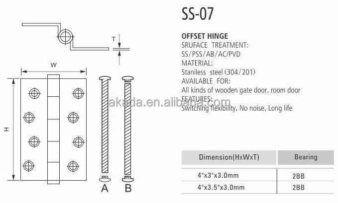 AKADA pivot hinge stainless steel Commercial heavy duty swing away expandable offset door hinges