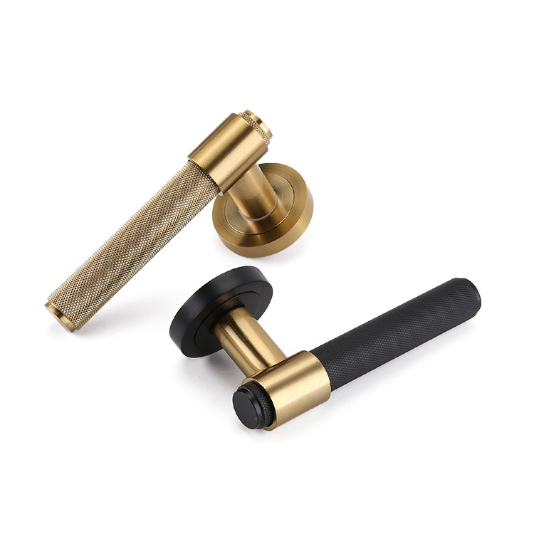 Luxury Design Black Gold Knurl Door Handle Lever Zinc alloy Handle and Knob Interior knurled Door Handle For House