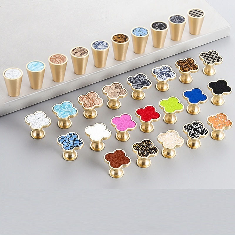 High End Quality Brass Shell Kitchen Crystal Cupboard Acrylic Drawer Wardrobe Pull Handle Gold Dresser Furniture Cabinet Knobs