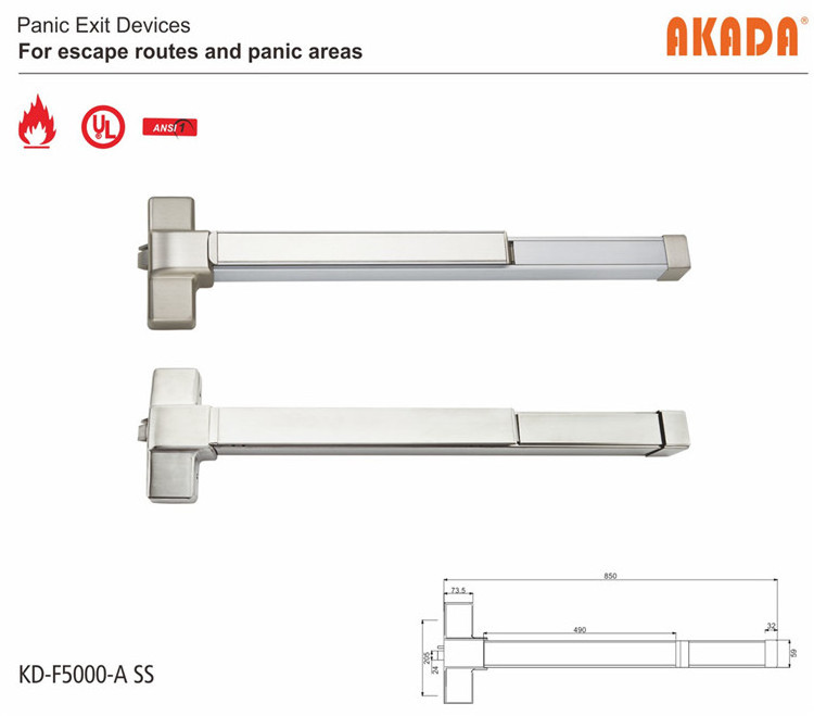 KD-F5000-A UL ANSI grade fire rated aluminum panic exit device with lever and lock for galvanized steel fire exit door