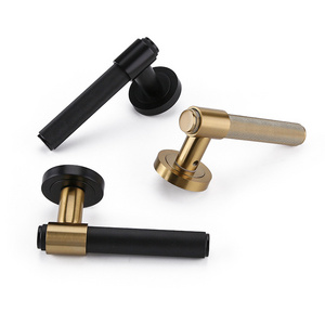 Luxury Design Black Gold Knurl Door Handle Lever Zinc alloy Handle and Knob Interior knurled Door Handle For House