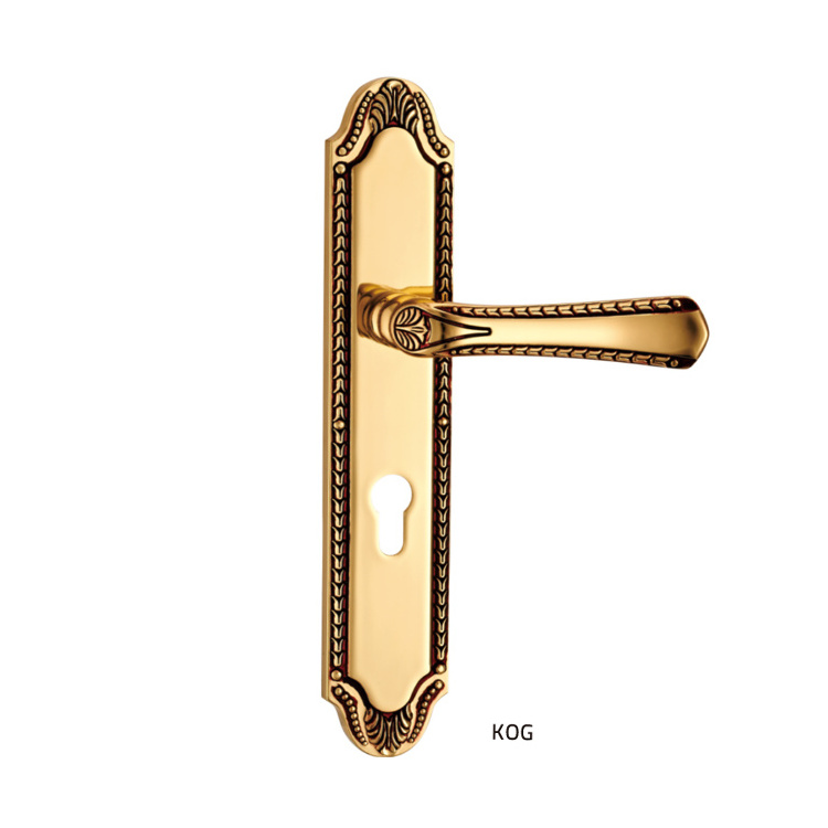 brass pull push door handle plate with backplate Luxury Italian Gold Brass Antique Door Pull Handle Interior With Lock