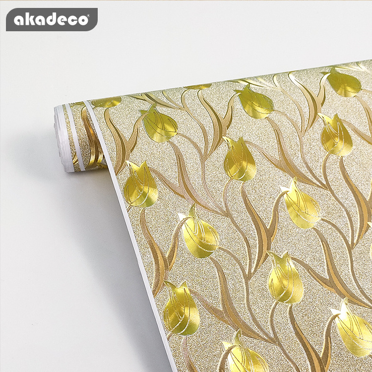 PVC decoration usage self adhesive silver gold glitter wallpaper with removable glue