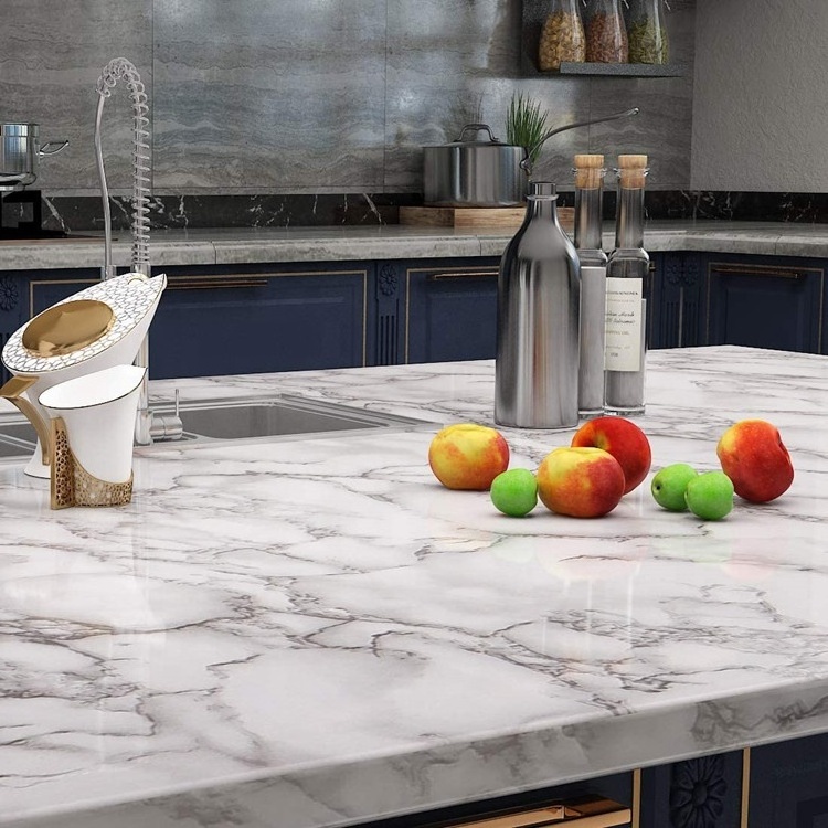 White Peel and Stick Countertops Self Adhesive Marble Wallpaper Contact Paper for Furniture