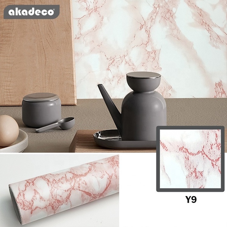 Manufacture Marble Wall Paper Pink and Black Sticker Pvc Self Adhesive Waterproof Wallpaper for Kitchen Living Room Decal