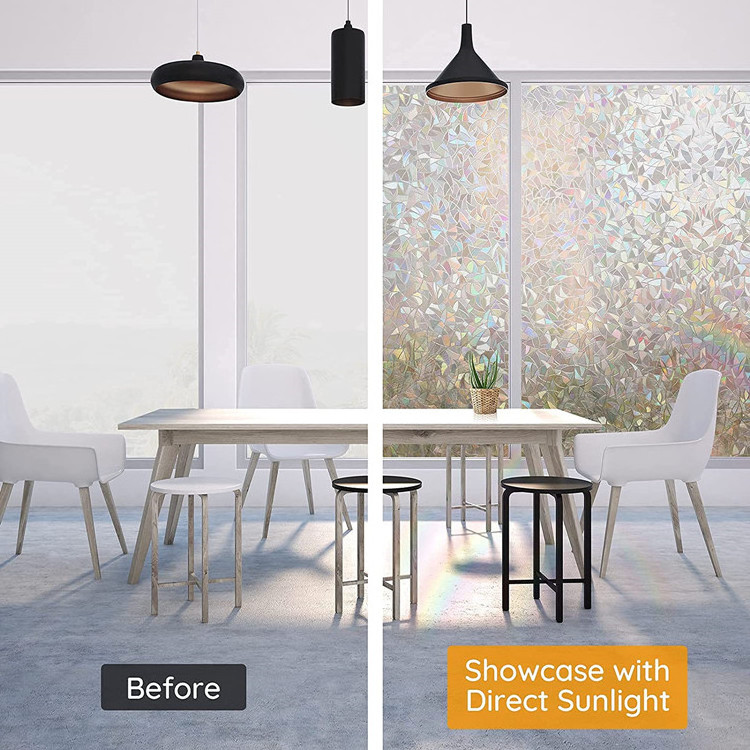 Akadeco Glass Covering Anti Uv 3D Static Cling Home Decoration Waterproof Decorative Privacy Rainbow Window Film