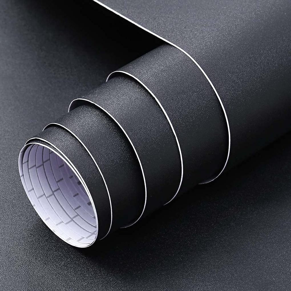 Matte Textured Vinyl Self-Adhesive Oil Proof Removable Solid Black Wall Paper Peel and Stick Wallpaper For Cabinets Countertops