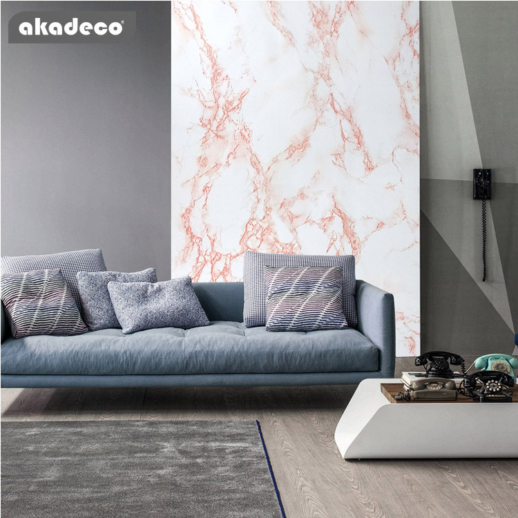 Akadeco  PVC Wall Panel white Self Adhesive Modern Marble Pattern Wallpaper Marble Sticker Wall Paper Roll